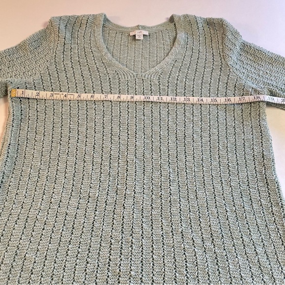 J. Jill Women's Open-Knit V-Neck Sweater Aegean Mist Size Medium Petite - Picture 9 of 9